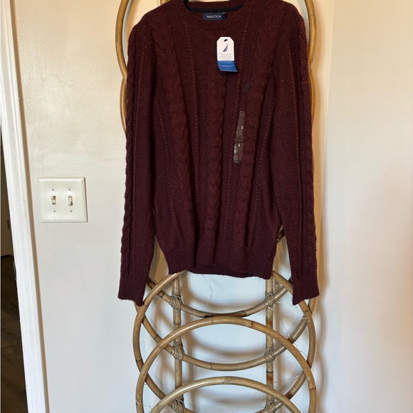 Men's Burgundy Cable Knit Sweater - Picture 2 of 6